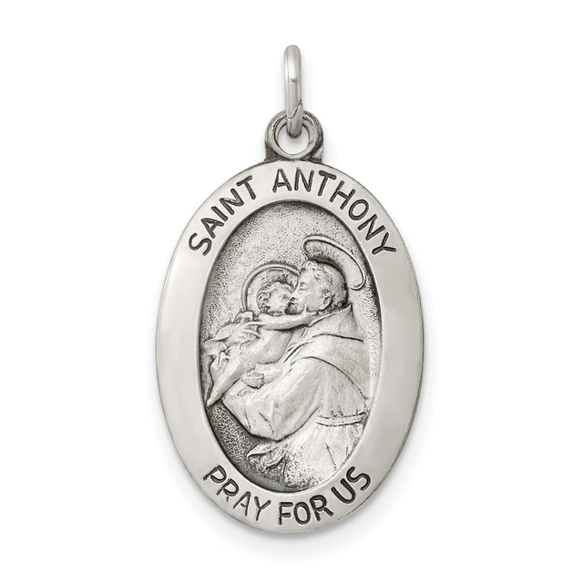Pray For Us Saint Anthony Words Oval Charm Pendant in Real 925 Sterling Silver