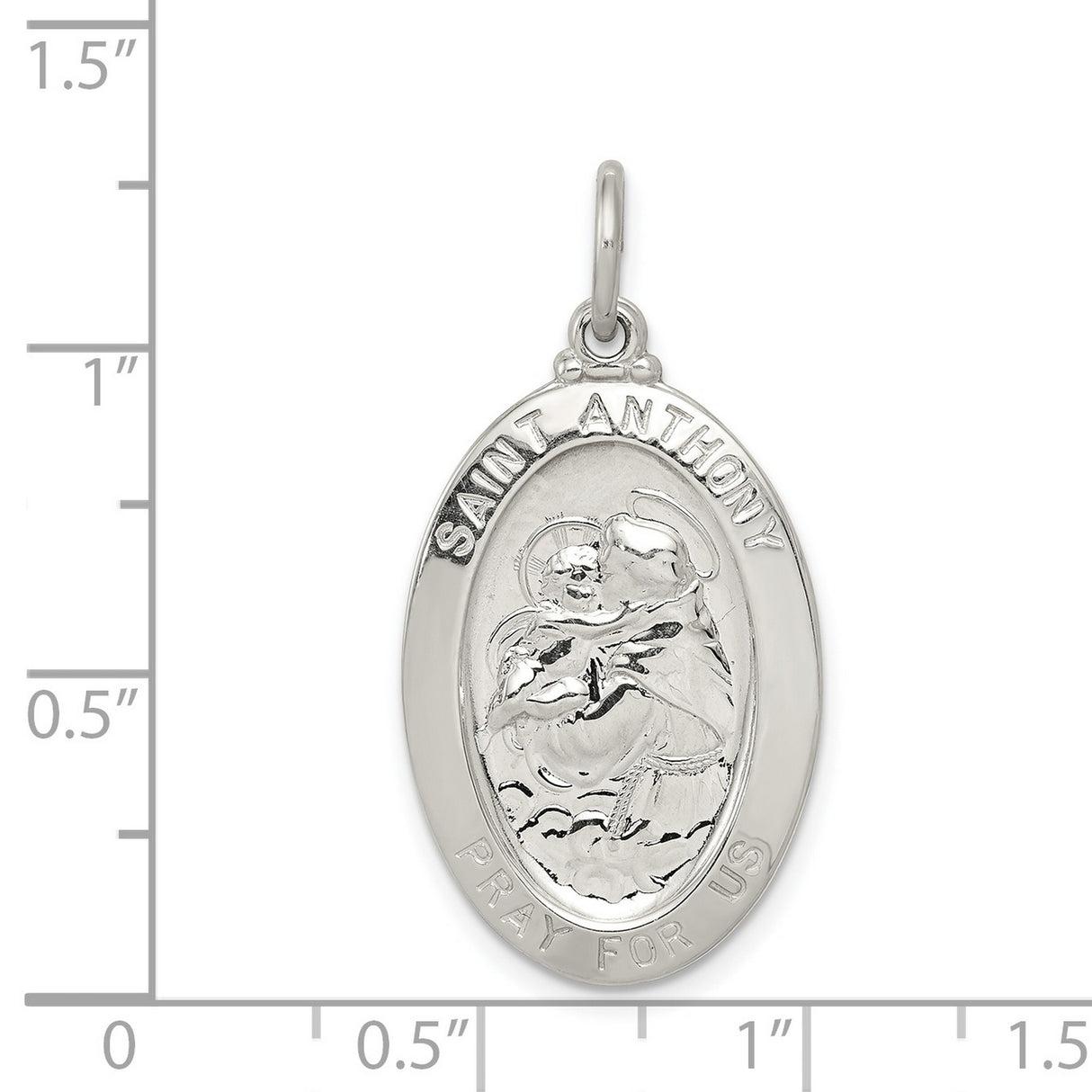 Sterling Silver Saint Anthony Oval Medal Pendant with Raised Depiction and Inscription