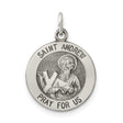Antiqued Saint Andrew Pray For Us Words Round Charm Pendant in Real 925 Sterling Silver