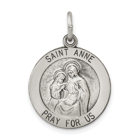 Sterling Silver Saint Anne Pendant Medal with Pray for Us Inscription Christian Charm