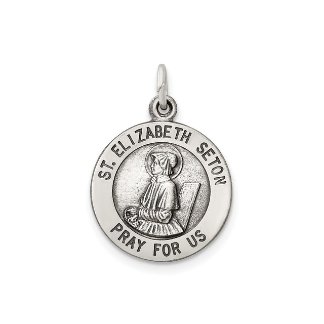 Sterling Silver St. Elizabeth Seton Medal Pendant with Detailed Engraving