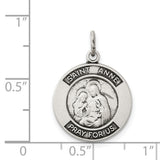 Saint Anne Pray For Us Words Round Charm Pendant in Real 925 Sterling Silver