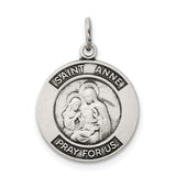 Saint Anne Pray For Us Words Round Charm Pendant in Real 925 Sterling Silver