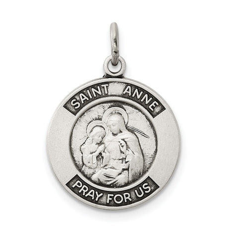 Sterling Silver Saint Anne Pendant with Raised Virgin Mary Image and Catholic Inscription