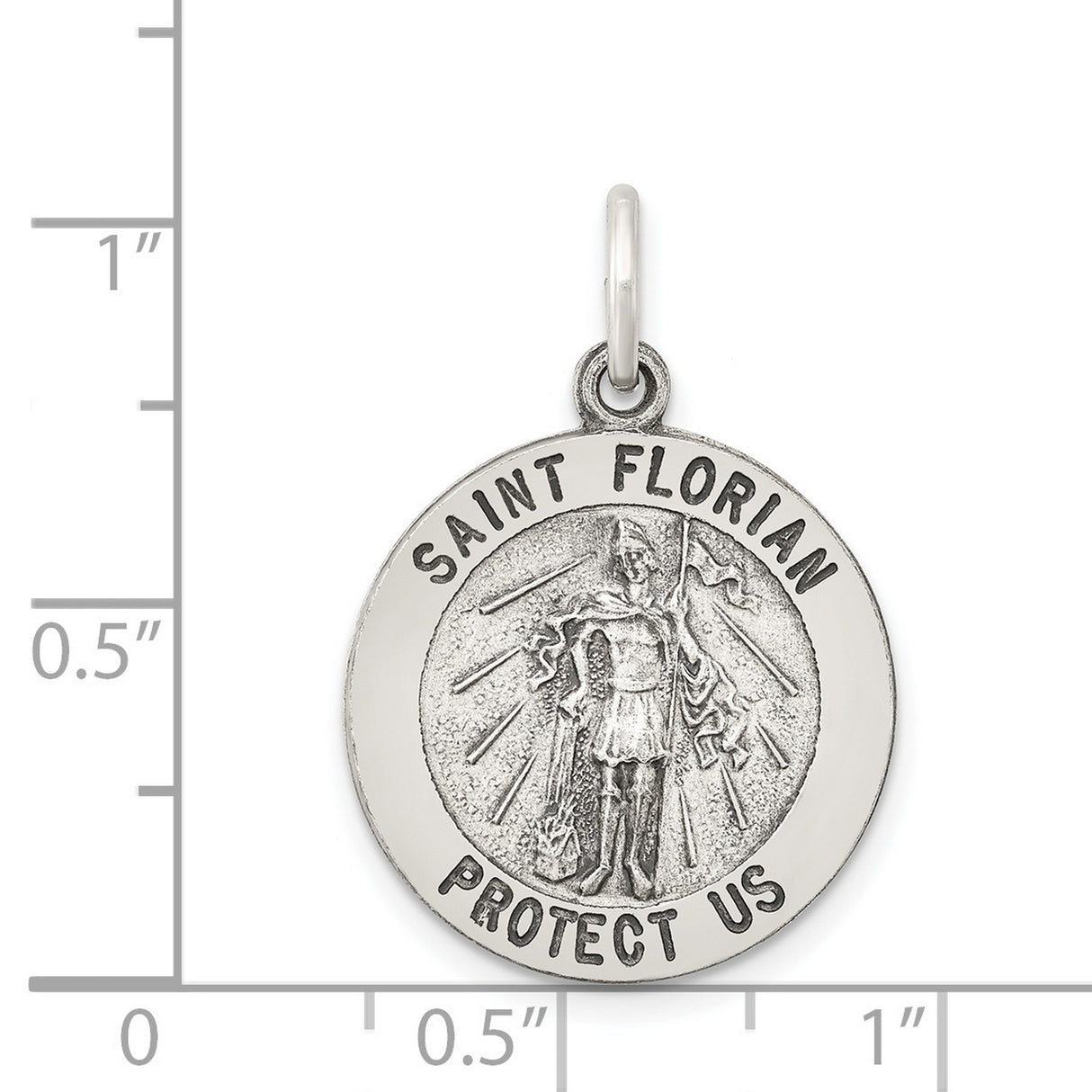 Protect Us Saint Florian Words Round Charm Pendant in Real 925 Sterling Silver