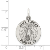 Protect Us Saint Florian Words Round Charm Pendant in Real 925 Sterling Silver