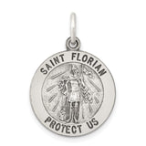 Protect Us Saint Florian Words Round Charm Pendant in Real 925 Sterling Silver