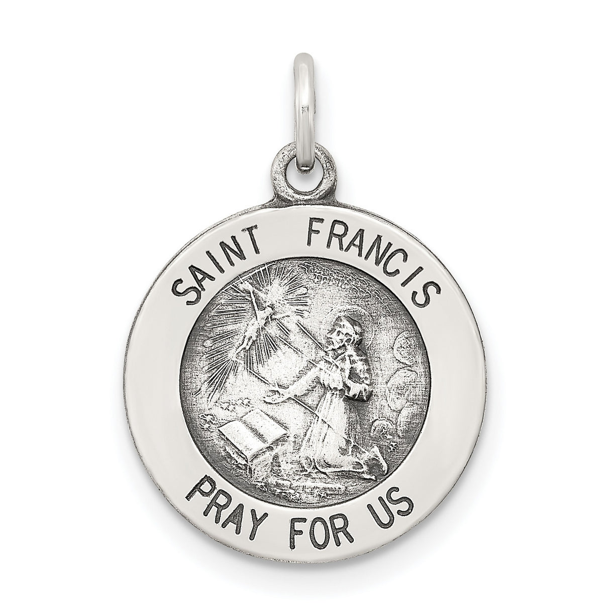 Sterling Silver Saint Francis Prayer Pendant, Catholic Religious Medal for Men and Women