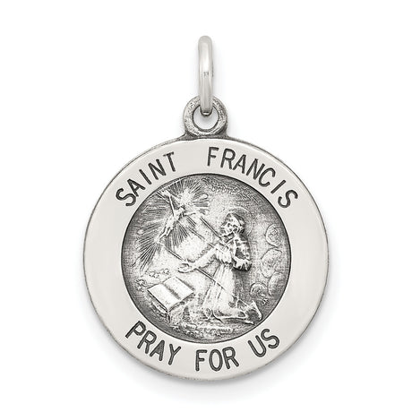 Sterling Silver Saint Francis Prayer Pendant, Catholic Religious Medal for Men and Women