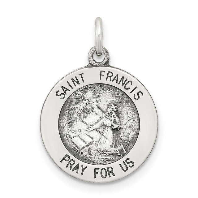 Sterling Silver Saint Francis Prayer Pendant, Catholic Religious Medal for Men and Women
