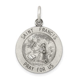Sterling Silver Saint Francis Medal Pendant with Stigmata Scene and Prayer Inscription