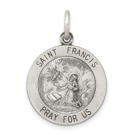 Sterling Silver Saint Francis Medal Pendant with Stigmata Scene and Prayer Inscription