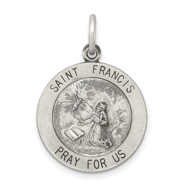 Sterling Silver Saint Francis Medal Pendant with Stigmata Scene and Prayer Inscription