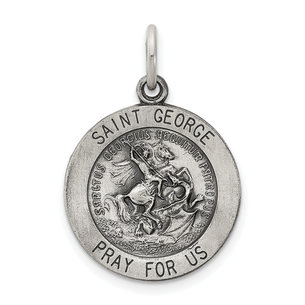 Sterling Silver Saint George Medal Pendant, Christian Dragon Slayer Charm