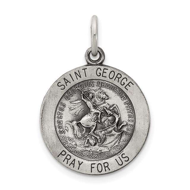 Sterling Silver Saint George Medal Pendant, Christian Dragon Slayer Charm