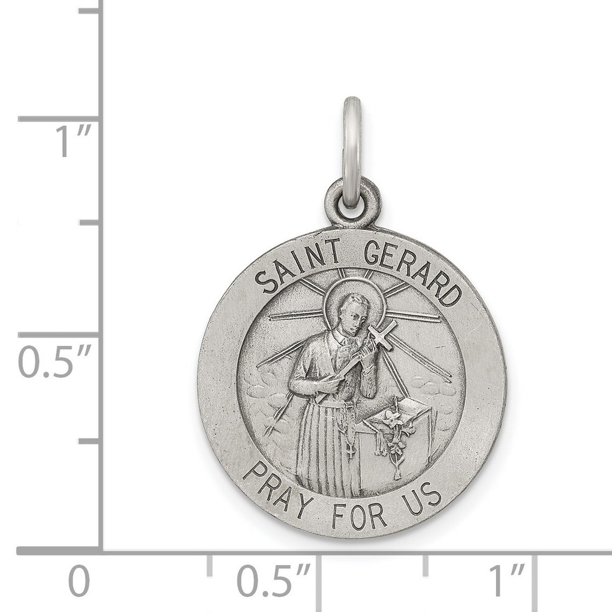 Sterling Silver Saint Gerard Pendant with Pray for Us Cross , Catholic Religious Medal
