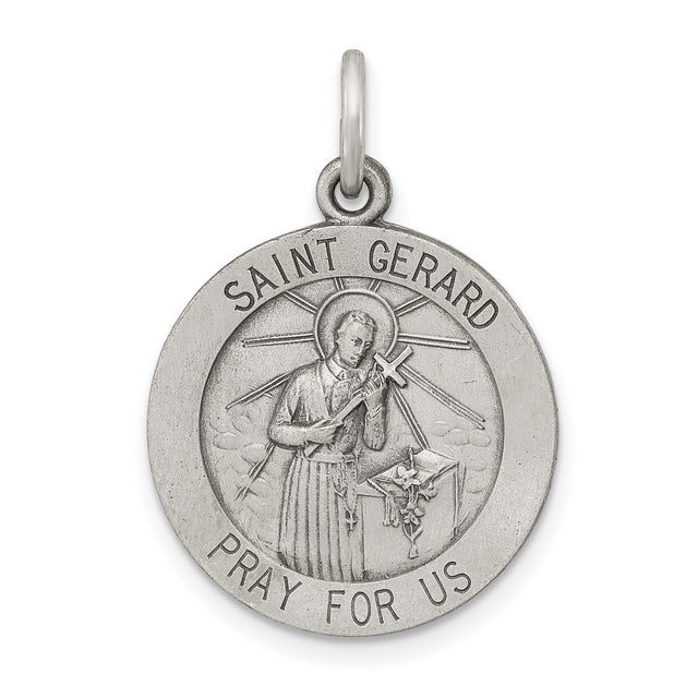 Sterling Silver Saint Gerard Pendant with Pray for Us Cross , Catholic Religious Medal