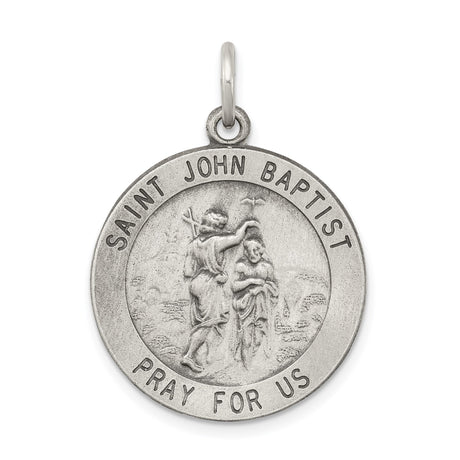 Sterling Silver Saint John Baptist Medal Pendant with Baptism Scene