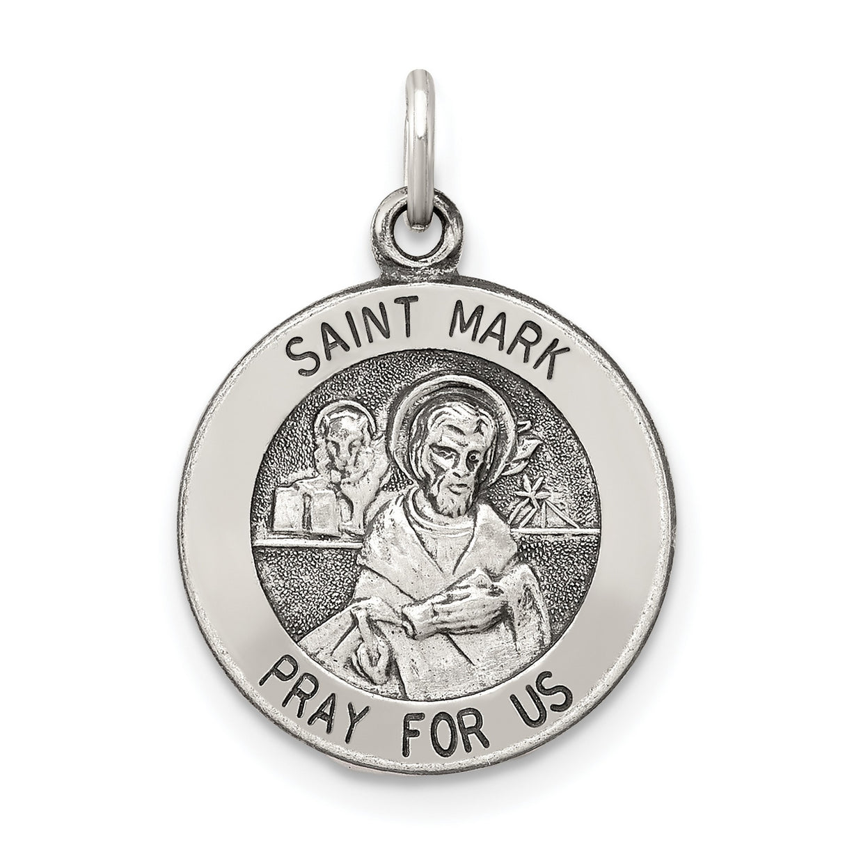 Sterling Silver Saint Mark Pendant, Catholic Religious Medal Charm for Men or Women