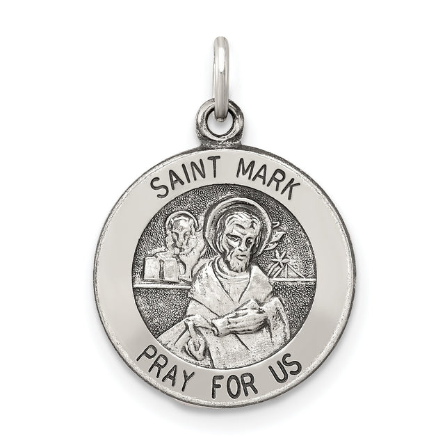 Sterling Silver Saint Mark Pendant, Catholic Religious Medal Charm for Men or Women