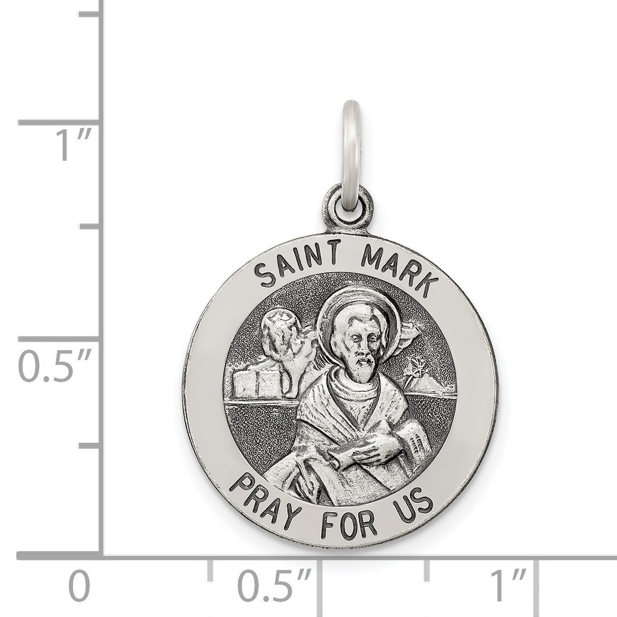 Sterling Silver Saint Mark Pendant, Catholic Pray for Us Medal Charm