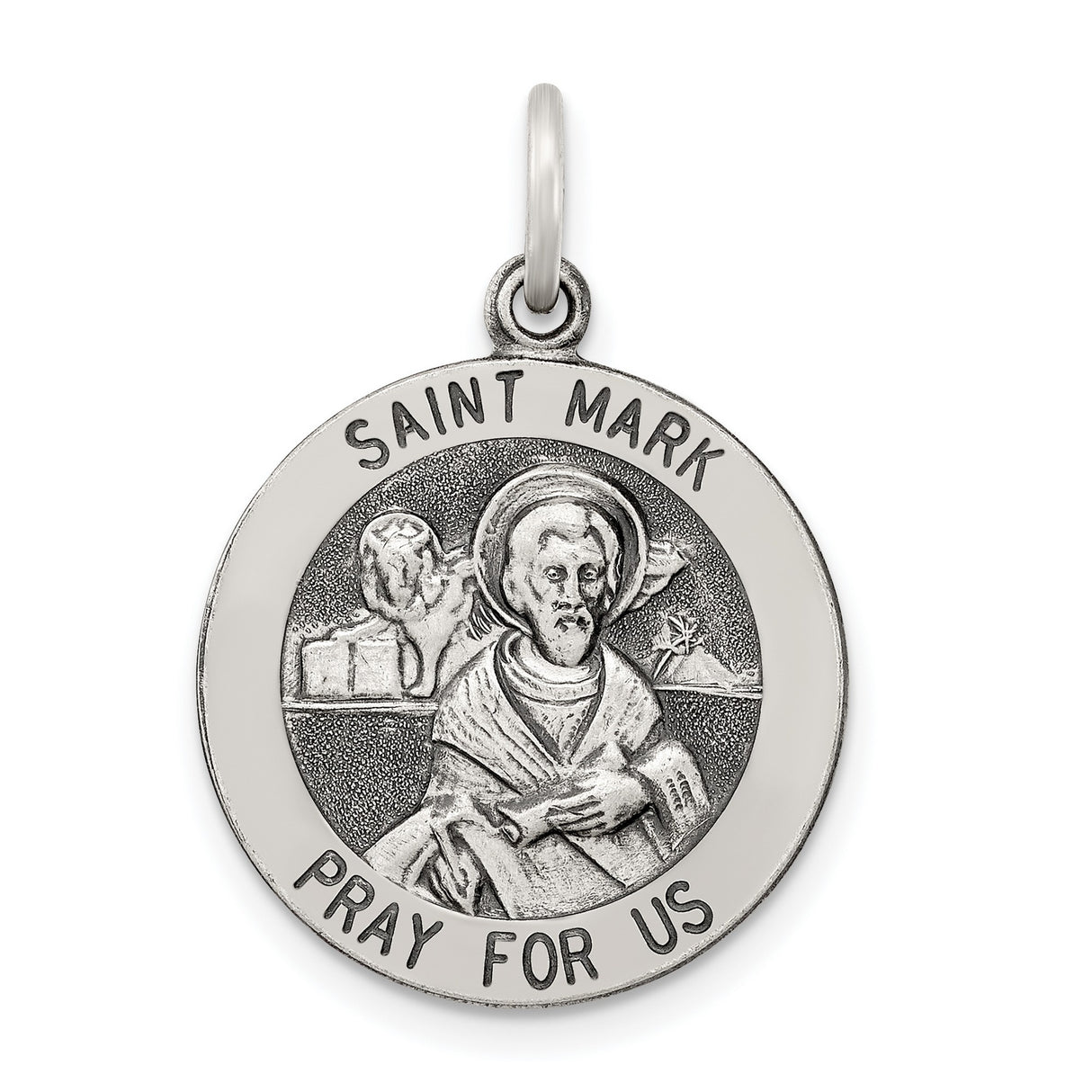 Sterling Silver Saint Mark Pendant, Catholic Pray for Us Medal Charm