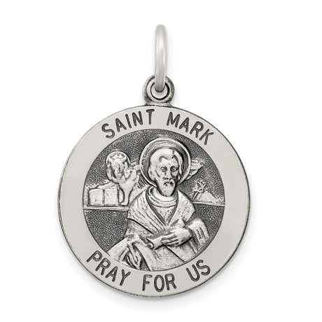 Sterling Silver Saint Mark Pendant, Catholic Pray for Us Medal Charm