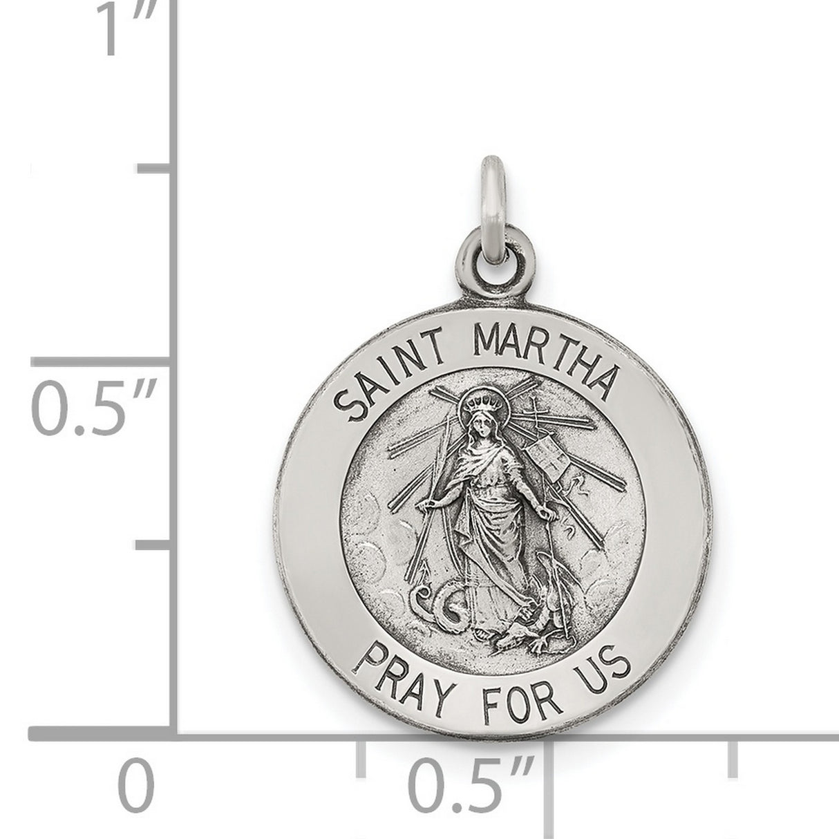 Antiqued Saint Martha Medal Charm Pendant in Real 925 Sterling Silver