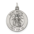 Antiqued Saint Martha Medal Charm Pendant in Real 925 Sterling Silver