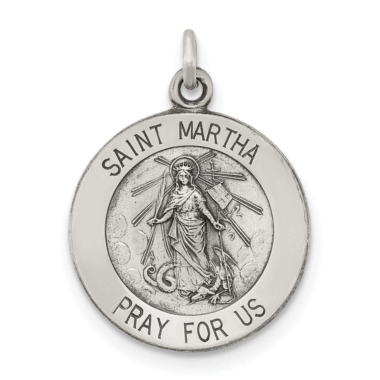 Antiqued Saint Martha Medal Charm Pendant in Real 925 Sterling Silver