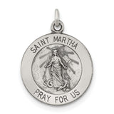 Antiqued Saint Martha Medal Charm Pendant in Real 925 Sterling Silver