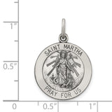 Sterling Silver Saint Martha Pendant with Cross and Palm Engraving, Catholic Medal for Women