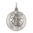 Sterling Silver Saint Martha Pendant with Cross and Palm Engraving, Catholic Medal for Women