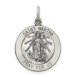 Sterling Silver Saint Martha Pendant with Cross and Palm Engraving, Catholic Medal for Women