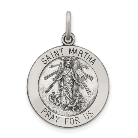 Sterling Silver Saint Martha Pendant with Cross and Palm Engraving, Catholic Medal for Women