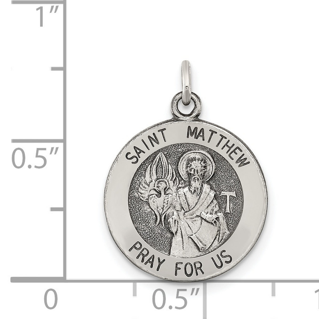 Sterling Silver Saint Matthew Pendant with Angelic Symbol, Religious Medal for Men and Women