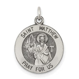 Sterling Silver Saint Matthew Pendant with Angelic Symbol, Religious Medal for Men and Women