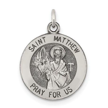 Sterling Silver Saint Matthew Pendant with Angelic Symbol, Religious Medal for Men and Women