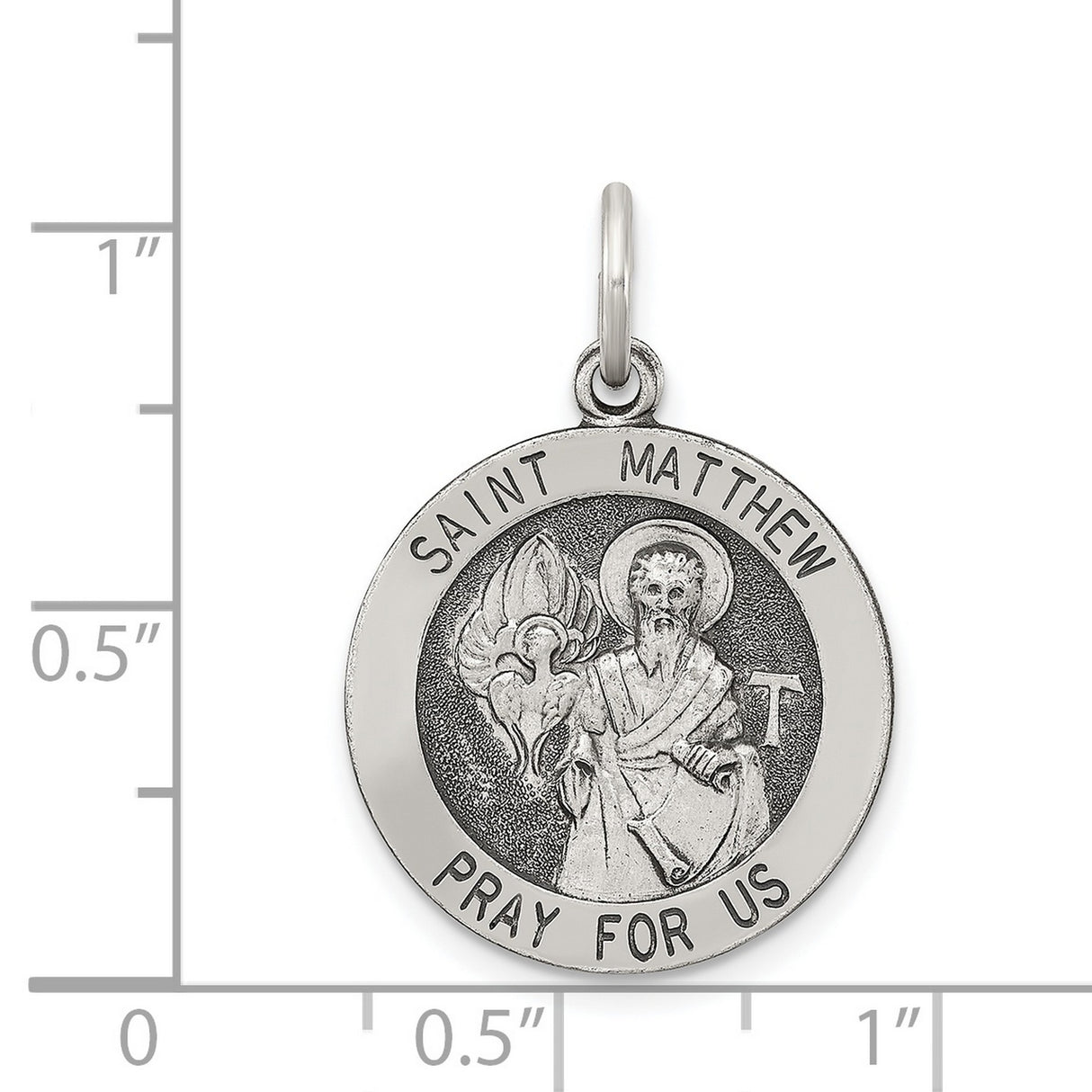Sterling Silver Saint Matthew Pendant Medal with Image and Prayer Inscription