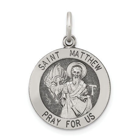 Sterling Silver Saint Matthew Pendant Medal with Image and Prayer Inscription