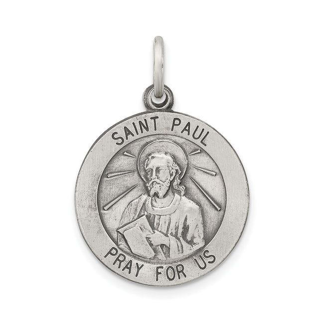 Sterling Silver Saint Paul Medal Pendant with Prayer Inscription, Christian Religious Charm