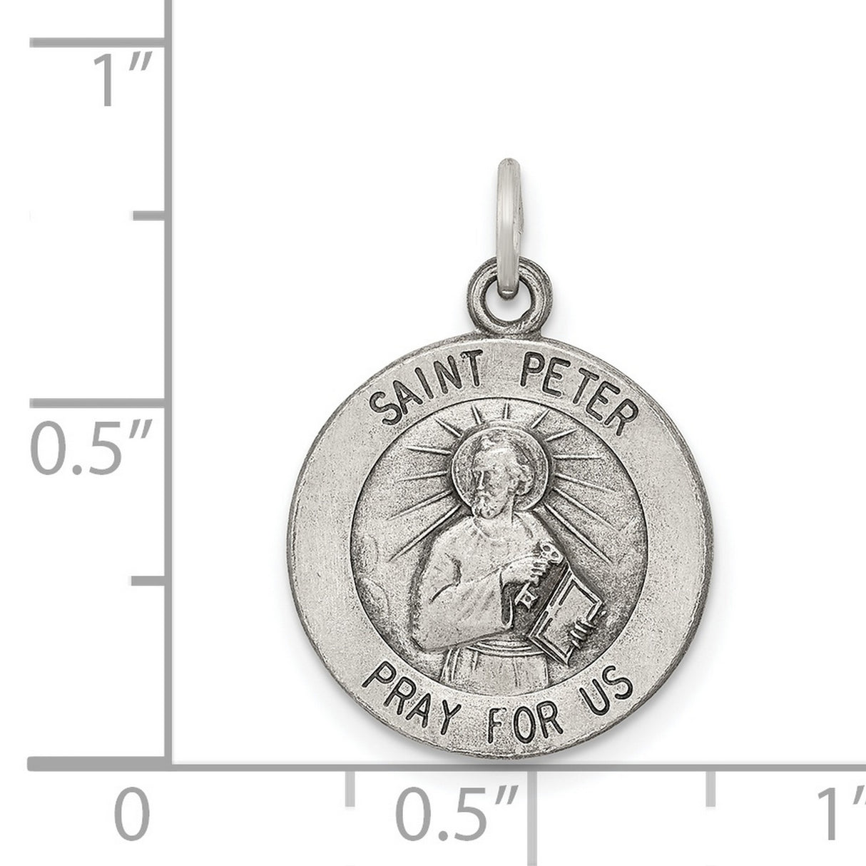Sterling Silver Saint Peter Medal Pendant with Keys and Book, Catholic Religious Style