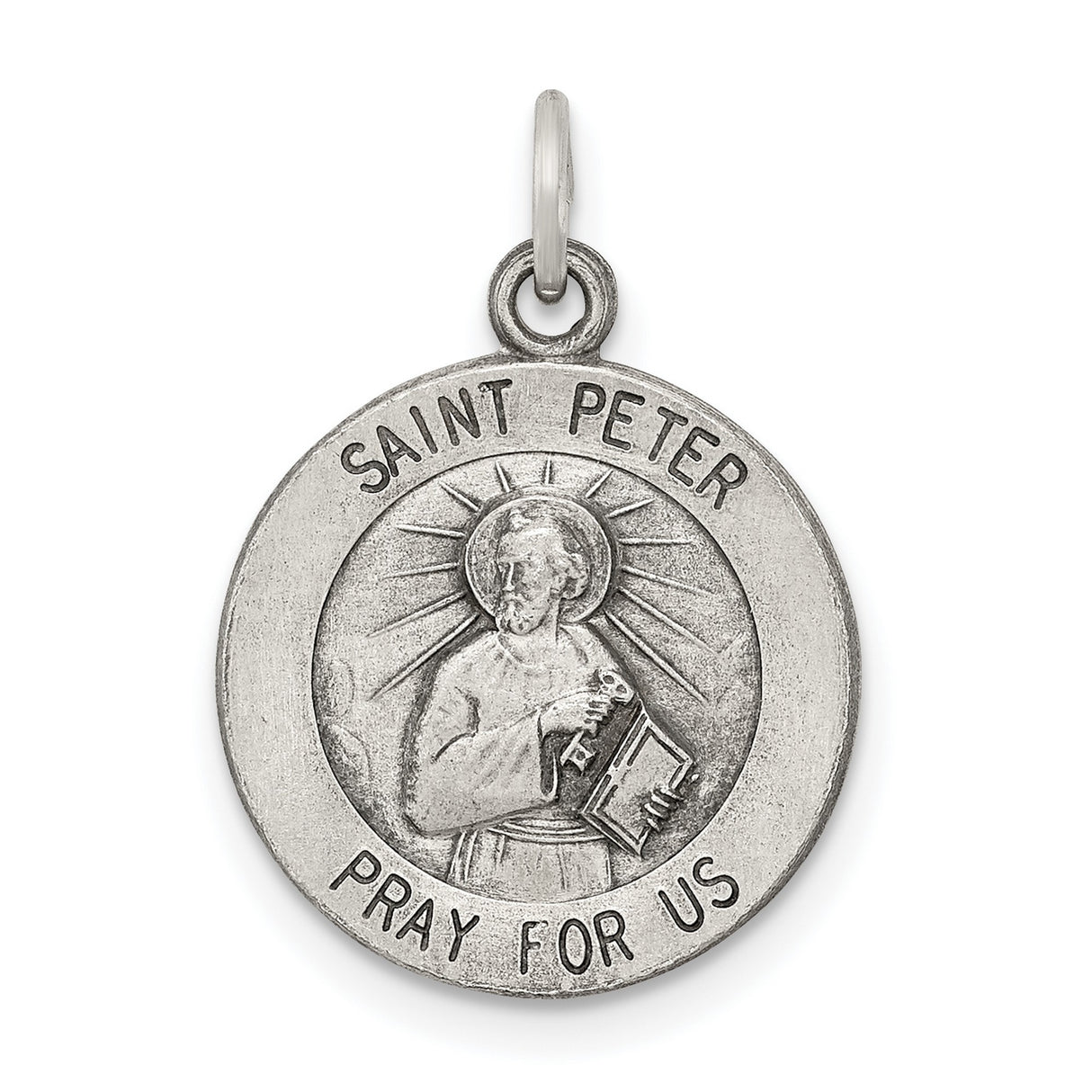 Sterling Silver Saint Peter Medal Pendant with Keys and Book, Catholic Religious Style