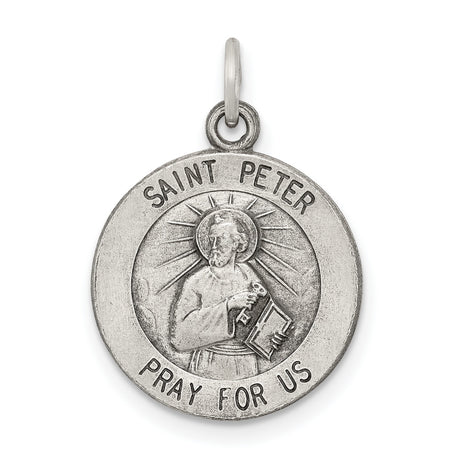 Sterling Silver Saint Peter Medal Pendant with Keys and Book, Catholic Religious Style