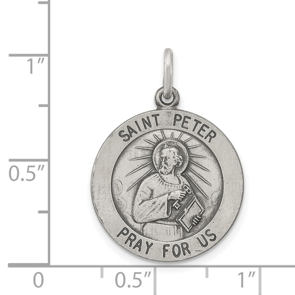 Sterling Silver Saint Peter Medal Pendant with Pray for Us Inscription and Keys