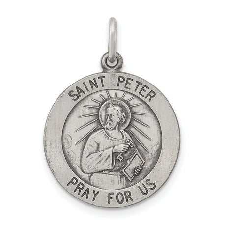 Sterling Silver Saint Peter Medal Pendant with Pray for Us Inscription and Keys