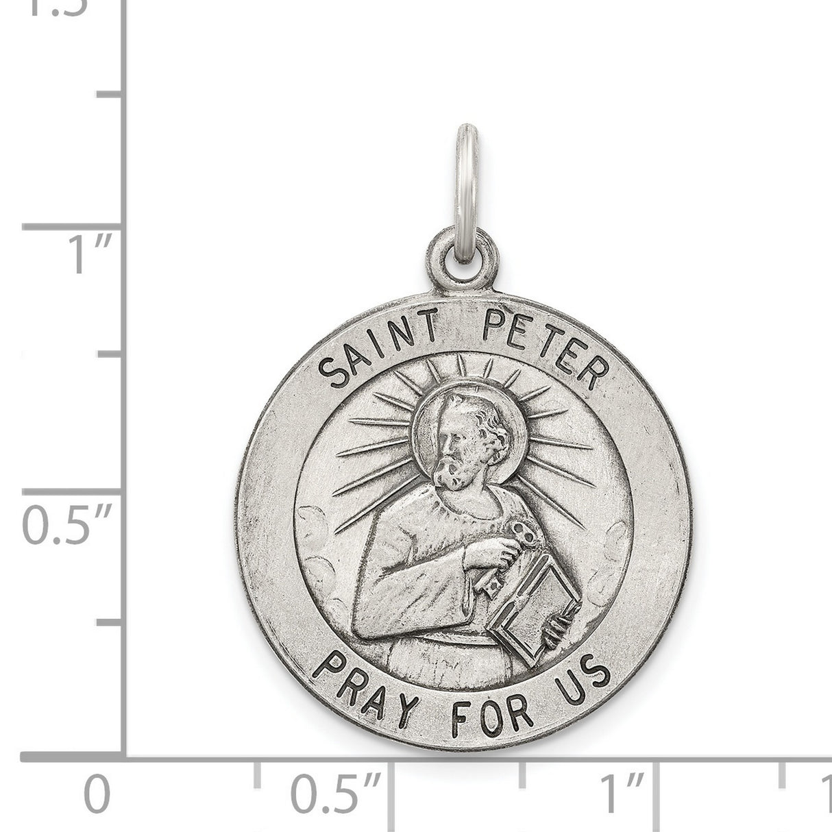Sterling Silver Saint Peter Medal Pendant with Keys and Pray for Us Inscription
