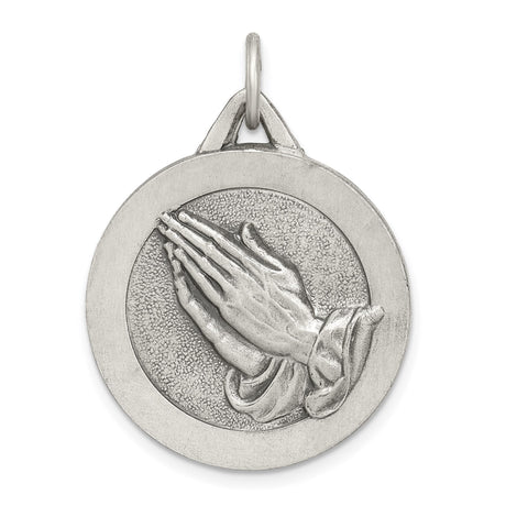 Sterling Silver Praying Hands Pendant, Religious Charm Symbolizing Faith and Devotion
