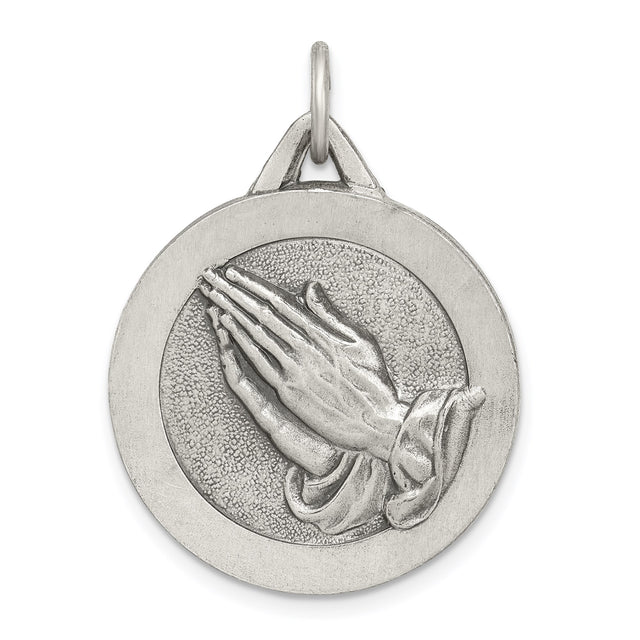 Sterling Silver Praying Hands Pendant, Religious Charm Symbolizing Faith and Devotion