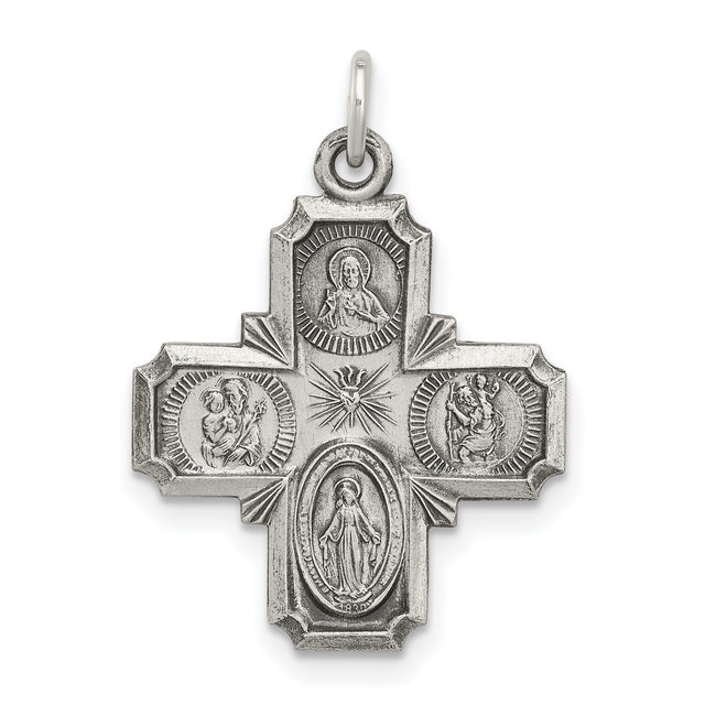 4-Way Scapular Cross Charm Pendant in Real 925 Sterling Silver